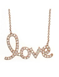 925 Sterling Silver Rose Gold Plated Zirconia Love Pendant 16" + 2" Extender