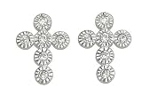 14K White Gold Diamond Cross Earrings