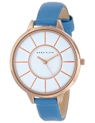 Anne Klein Womens AK/1500RGLB Slim Rose Gold-Tone Case Light Blue Leather Strap Watch