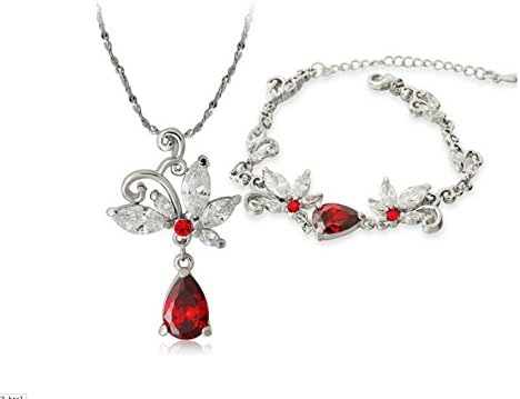 Glucky : 18 KT gold white Butterfly flower Women girls gift Necklace + Hand catenary Jewelry sets TZ138