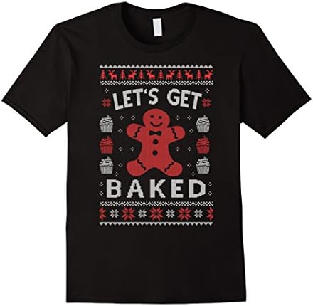 Men's bakers shirt- Let get baked christmas ugly sweater shirt Large Black