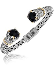 18K Yellow Gold and Sterling Silver Hinge Baroque Black Onyx Open Bangle