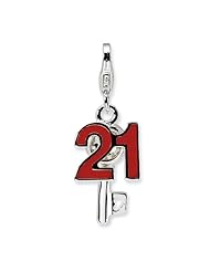 Sterling Silver 3 D Enameled 21 and Key with Lobster Clasp Charm