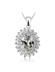 Honeystore Girls Prong and Bezel Setting Cubic Zirconia White Gold Plated Pendant Necklace Color White