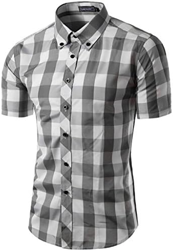 ZeggA Men's Casual Short Sleeve Buttondown Checkered Plaid Shirts Gray Tag XXXL