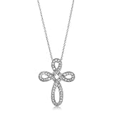Cubic Zirconia CZ Sterling Silver Cross Pendant Necklace