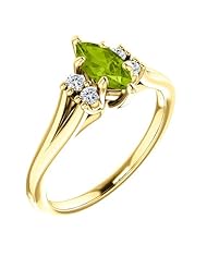 18K Yellow Gold 8.00x4.00mm Marquise Cut Peridot and Diamond Ring -- LIFETIME WARRANTY