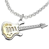 New Men's Stainless Steel 2-Tone Guitar Pendant & Free Chain - Length 60cms