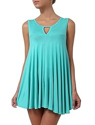 General Print Short Stretchy Keyhole Banding Sleeveless Cotton/Polyester/Spandex Round Neck Flared-Skirt  Dress