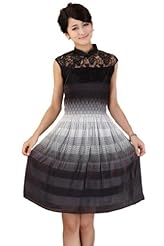 Sexy General Print Chiffon/Silk Lace Vintage Gathered Spring Summer Elasticized   Waistline  Dress