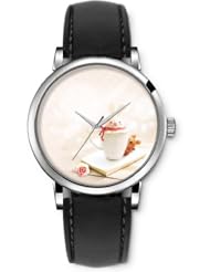 SPRAWL Aanalog Fashion Series Silver Ladies Watches of Genuine Black Leather Strap,Unique Wrist Watch for Women Girls Designed with Bunny in Cup