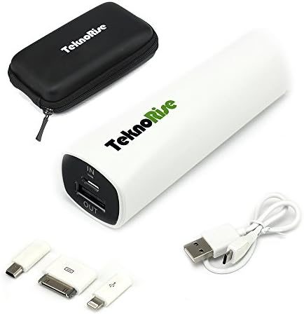 TeknoRise 3000mAh Cell Phone Portable Charger External Battery Pack - [Apple Lightning Adapters & Case Included!] - High-Speed Charging Power Bank For iPhone 5 5S 5C 4 4S, iPad, iPod, Android Samsung Galaxy S4 S3 (This Version Not Compatible with S5), Note 4 3 2, HTC One M8, Most Other Smartphones and Tablets. [12 Months Guarantee!]. (White)