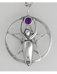 A Stunning Sterling Silver Pentacle with the Goddess with Genuine Amethyst Made in America