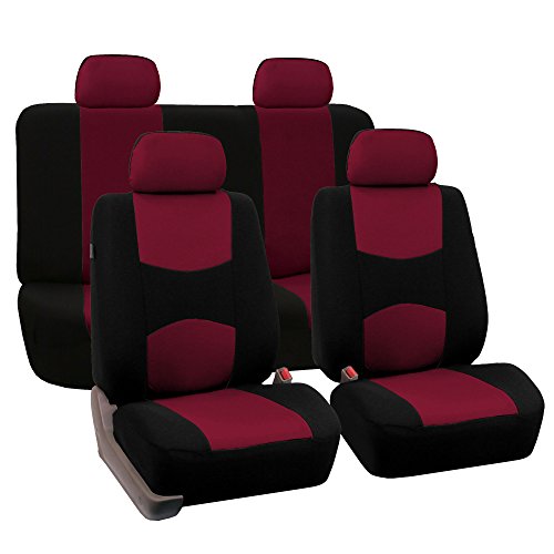FH-FB050114 Flat Cloth Car Seat Covers Burgundy / Black Color