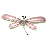 Purple Austrian Rhinestone & Pink Color Enamel Dragonfly Silver-Plated Brooch Pin