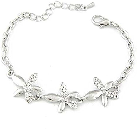 JSDY Womens Girls Ladies Cute Rhinestones Flower Cuff Bangle Bracelets Fashion Jewelry Silver