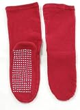 Women Adult Soft Knit Gripper, Non Skid Slippers Socks. One Sise Fits All. Red