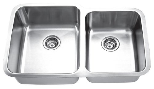 Yosemite Home Decor MAG8503L 18-Gauge Stainless Steel Undermount Double-Bowl Sink, 31-7/8-by-20-5/8-by-7-Inch, 9-Inch Left, Satin