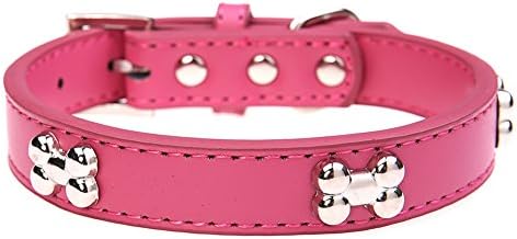 Leather Dog Collar with Bone Charm for large dogs Pink XL 18-22 inches 60 cm