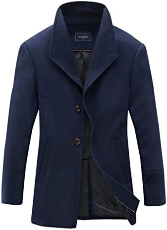 LXTH00o Men's Mid-Length Business Casual 30% Wool Dust Coat Trench Deep Blue M