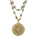 Catherine Popesco Necklace - 14k Gold Plated Filigree Medallion Beaded Chain Necklace, Pacific Blue 1125G