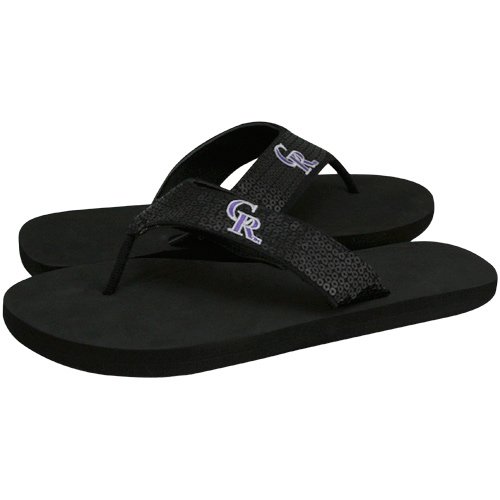 Colorado Rockies Ladies Black Sequin Strap Flip Flops (9/10)