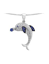 Original Star K (tm) Dolphin Pendant With Created Sapphire And Cubic Zirconia in 925 Sterling Silver