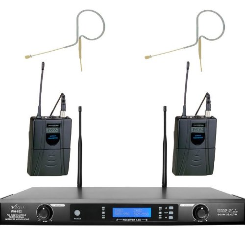 V2go UHF 822b630 2 Channel Mini Headset 64 User Selectable Frequency Wireless Microphone