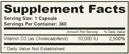 Ubervita Vitamin D3 10,000 IU Elite Dosage tablets, 360 Count