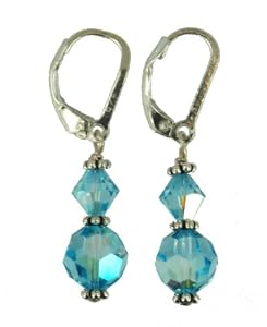 Silver Aqua Leverback Earrings