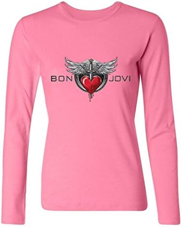 Herrys Women Long Sleeve Rock Band Bon Jovi Logo T-Shirts Pink XXL
