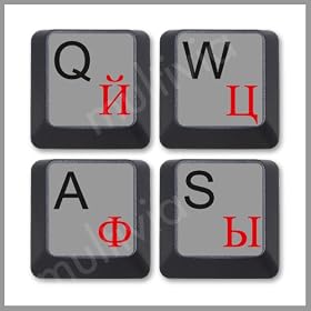 Russian Keyboard Stickers/ Dual Alphabet Grey Background Red Permanent Imprint