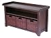 Winsome Wood MilanWood Storage Bench in Antique Walnut Finish with Storage Shelf and 3 Rattan Baskets in Espresso Finish