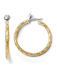 14k White and yellow gold Leslies Two tone Polished, Textured and Diamond-Cut Hoop Earrings