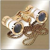 Adorama 3 x 25 Carmen Opera Glass Binocular with Delicate Golden Chain, White with Gold Trim