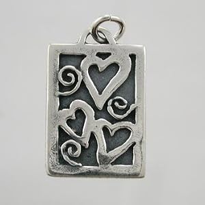 Hearts and Swirls Rectangle Pendant in Sterling Silver, #9206