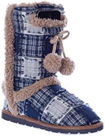 Patchwork Plaid Womens Soft Winter Boots with Cell Phone Pocket (Medium)
