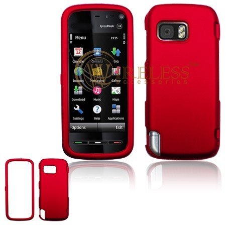 Nokia XpressMusic 5800 Cell Phone Red Rubber Feel Protective Case Faceplate Cover