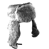 WINTER SKI RABBIT FUR RUSSIAN TRAPPER TROOPER HAT GRAY * Large