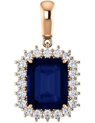 14K Rose Gold 10.00x8.00mm Emerald Cut Chatham Created Sapphire and Diamond Pendant -- LIFETIME WARRANTY