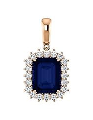 18K Rose Gold 10.00x8.00mm Emerald Cut Chatham Created Sapphire and Diamond Pendant -- LIFETIME WARRANTY