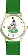 Cat Stuck in Woman's Buttock Crease Cat Cartoon or Comic - JP Animal - WATCHBUDDY&reg; DELUXE TWO-TONE THEME WATCH - Arabic Numbers - Green Leather Strap-Size-Large ( Men's Size or Jumbo Women's Size )
