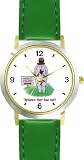 Cat Stuck in Woman's Buttock Crease Cat Cartoon or Comic - JP Animal - WATCHBUDDY&reg; DELUXE TWO-TONE THEME WATCH - Arabic Numbers - Green Leather Strap-Size-Large ( Men's Size or Jumbo Women's Size )