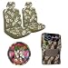 11 Piece Hawaiian Auto Interior Gift Set - Tan Hawaii Hibiscus Floral print : 2 Low Back Seat Cover, 2 Headrest Cover, Steering Wheel Cover, 2 Shoulder Harness Pressure Relief Cover, 2 Front Floor Mat and 2 Rear Floor Mat - Tan