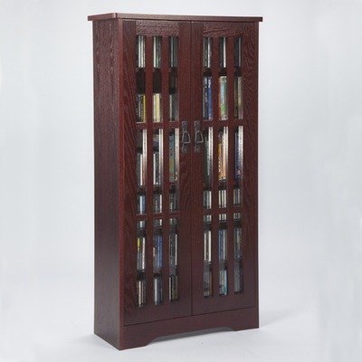 Glass Door Tall Media Storage Cabinet - Dark Cherry
