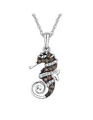 Diamond and Champagne Diamond Seahorse Pendant 1/7ctw