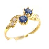 9K Yellow Gold Womens Sapphire & Opal English Made Victorian Style Ring - Finger Sizes 5 to 12 Available