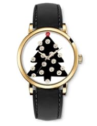 SPRAWL Aanalog Fashion Series Gold Ladies Watches of Genuine Black Leather Strap,Unique Wrist Watch for Women Girls Designed with Black christmas tree