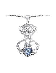 Celtic Love By Kelly (tm) Celtic Knot Claddagh Heart Pendant with Heart Shape Simulated Aquamarine in 925 Sterling Silver