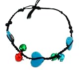 Handmade Ankle bracelet !!! RAVISHING! turquoise-wax cord-bell/ L.30 cm. Chiang Mai in Thailand**FREE SHIPPING**
